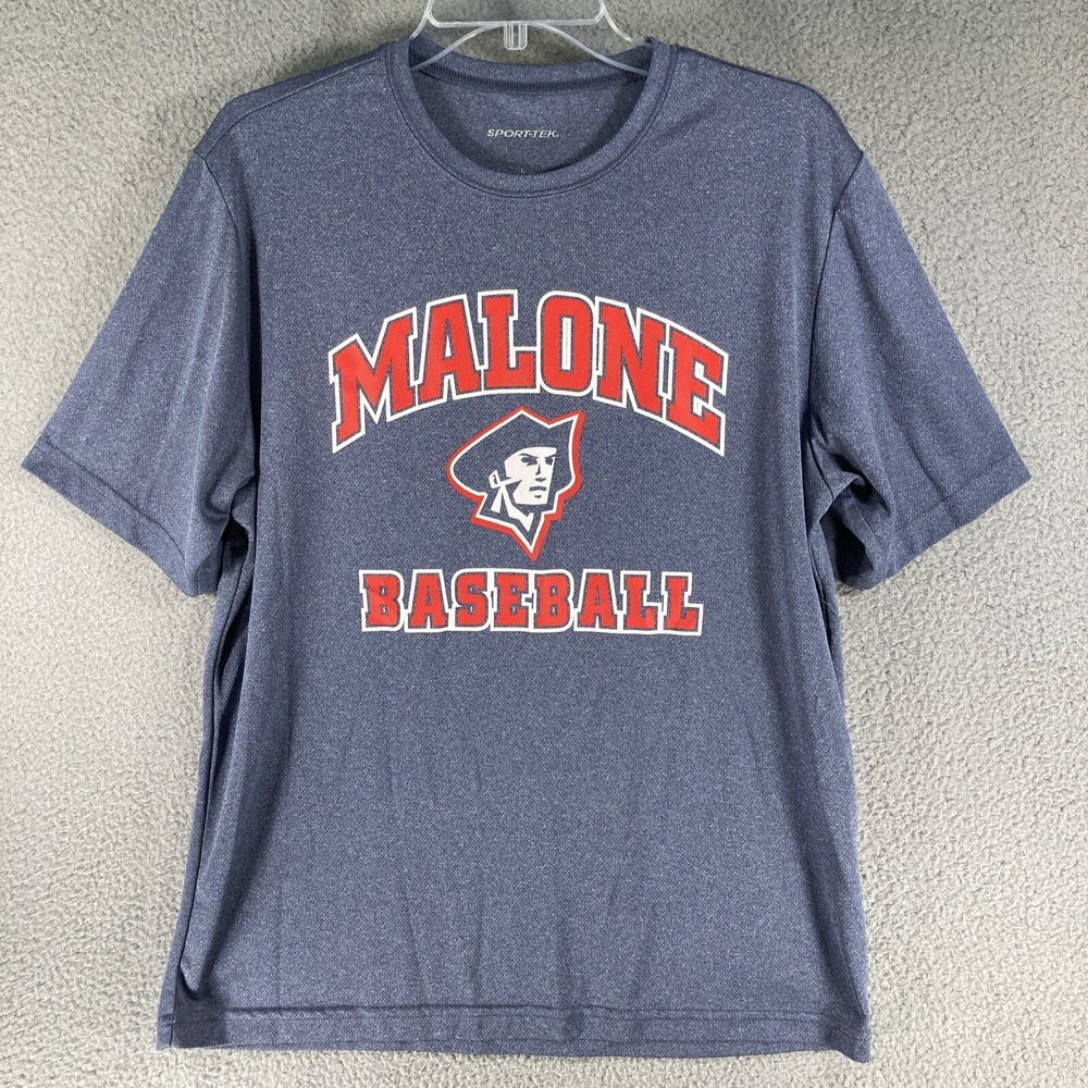 Malone University Pioneers‎ Baseball T Shirt Adult Large Blue Gray Canton Ohio